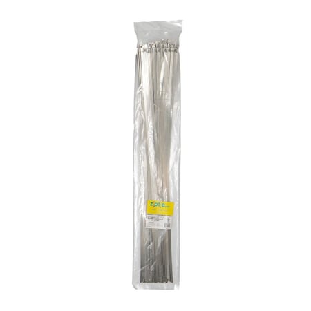 South Main Hardware Cable Tie, 27 in L, 8.4 in Max Bundle Dia., Silver, 304 Stainless Steel, 350 lb Strength, 100 PK 222126